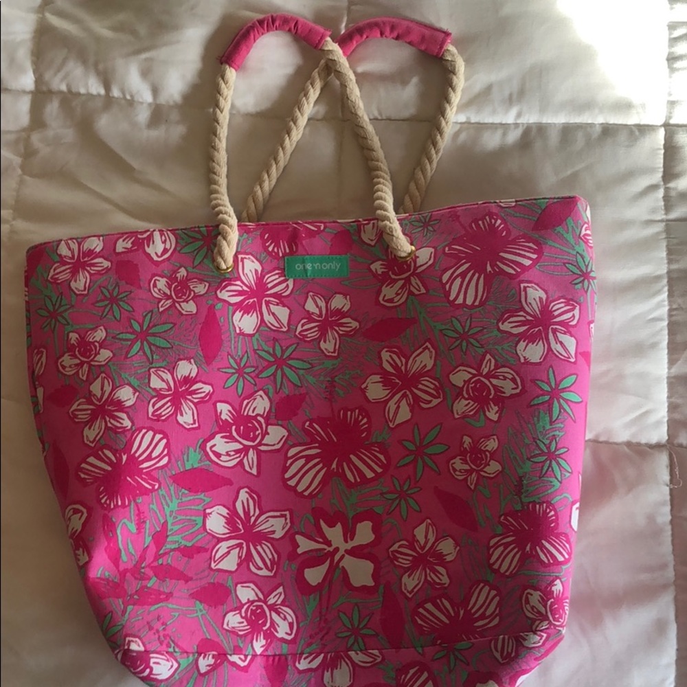 Pink floral beach tote
